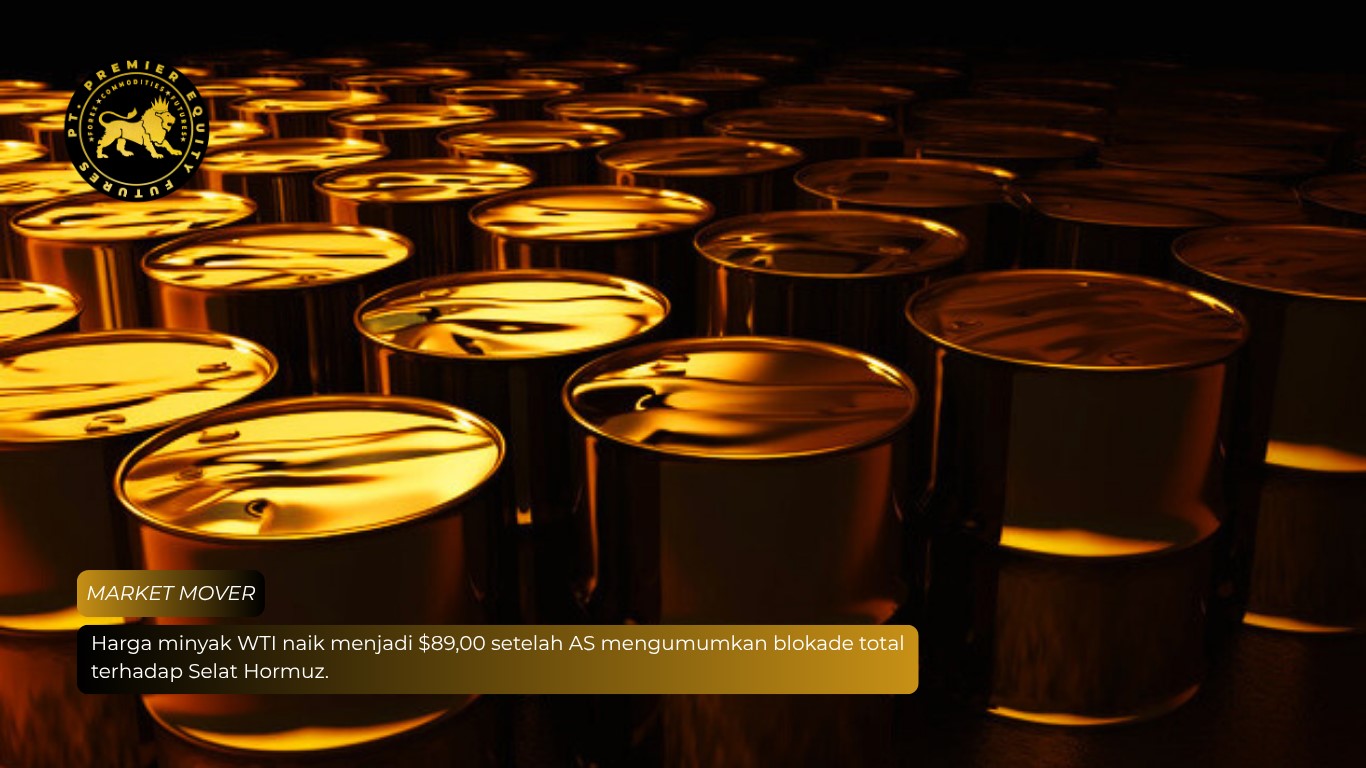 Harga minyak WTI naik menjadi $89,00 setelah AS mengumumkan blokade total terhadap Selat Hormuz.