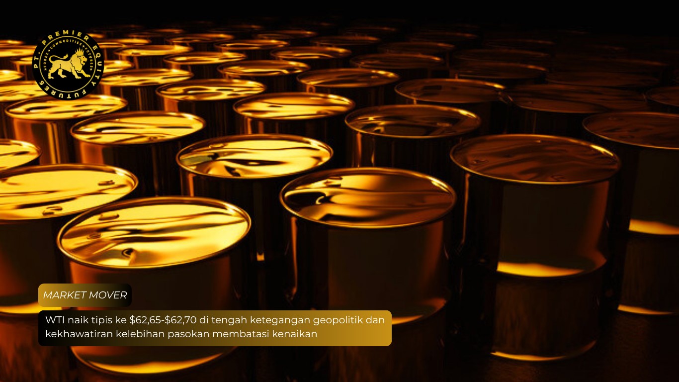 WTI naik tipis ke $62,65-$62,70 di tengah ketegangan geopolitik dan kekhawatiran kelebihan pasokan membatasi kenaikan
