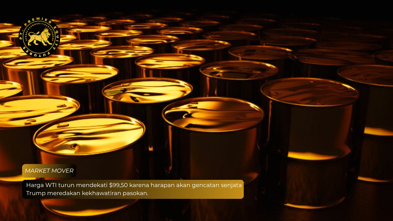 Harga WTI turun mendekati $99,50 karena harapan akan gencatan senjata Trump meredakan kekhawatiran pasokan.