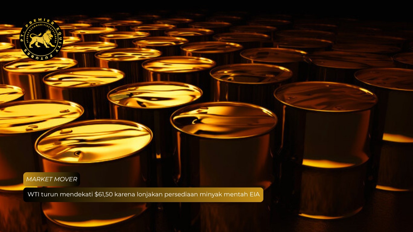 WTI turun mendekati $61,50 karena lonjakan persediaan minyak mentah EIA