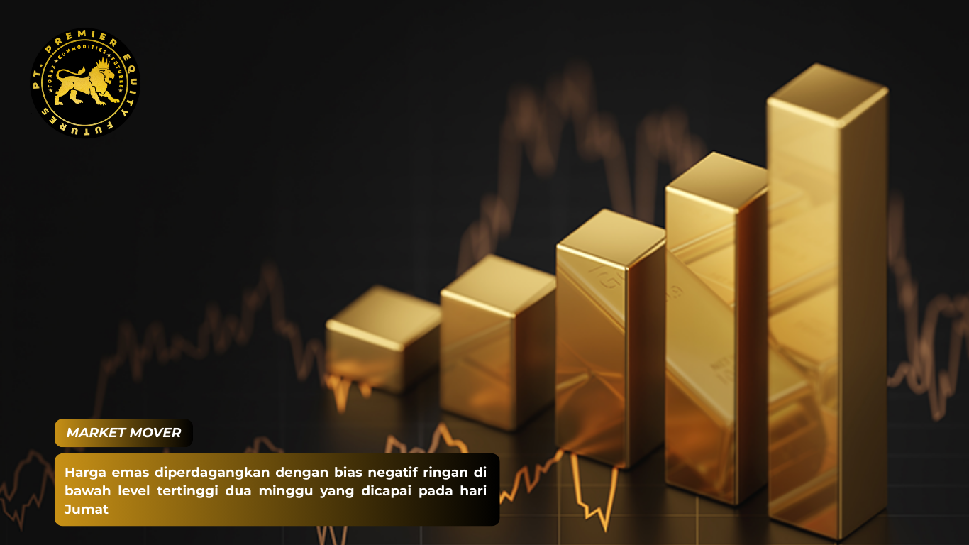 Harga emas diperdagangkan dengan bias negatif ringan di bawah level tertinggi dua minggu yang dicapai pada hari Jumat