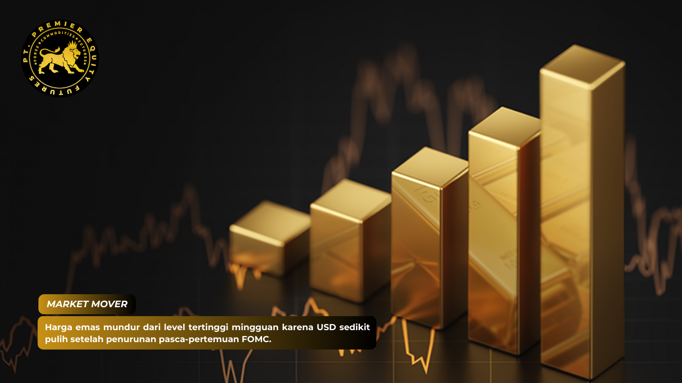 Harga emas mundur dari level tertinggi mingguan karena USD sedikit pulih setelah penurunan pasca-pertemuan FOMC.