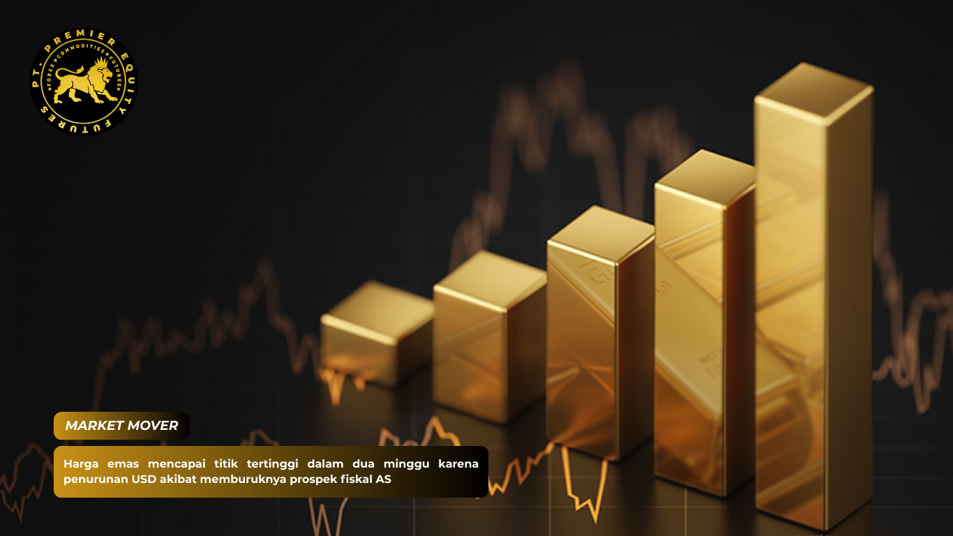 Harga emas mencapai titik tertinggi dalam dua minggu karena penurunan USD akibat memburuknya prospek fiskal AS